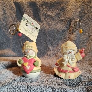 Holiday Snowman Figurine Set with Heart and Bird Accents